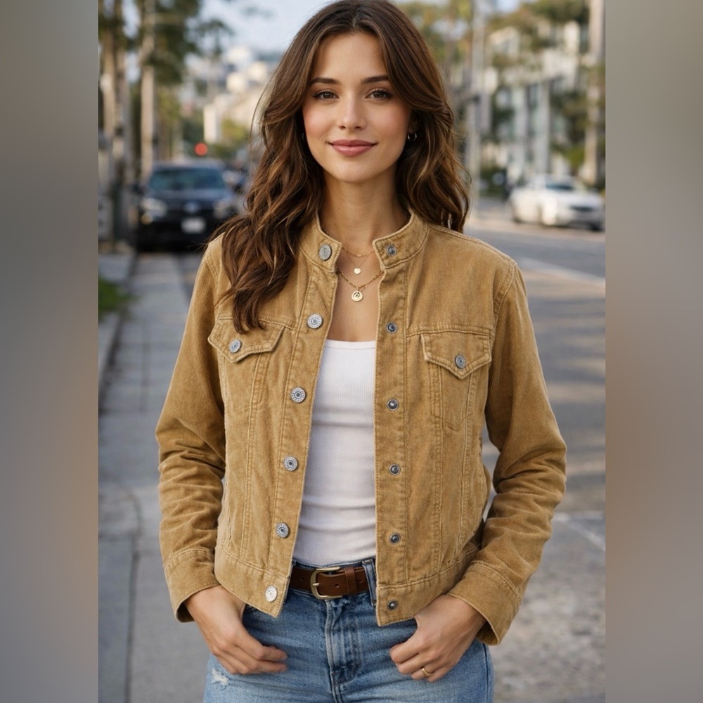 Vintage GAP Camel Tan Corduroy Snap Jacket Y2K Stretch XS S